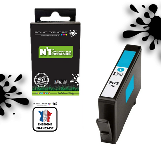 903XL - CYAN - Grande capacité de Marque Française POINT D'ENCRE Pour imprimante compatible HP (cehp)