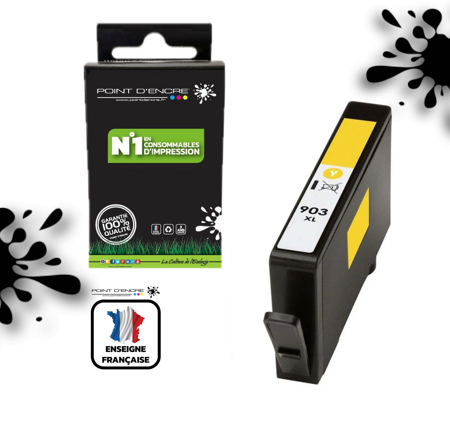903XL - JAUNE - Grande capacité de Marque Française POINT D'ENCRE Pour imprimante compatible HP (cehp)