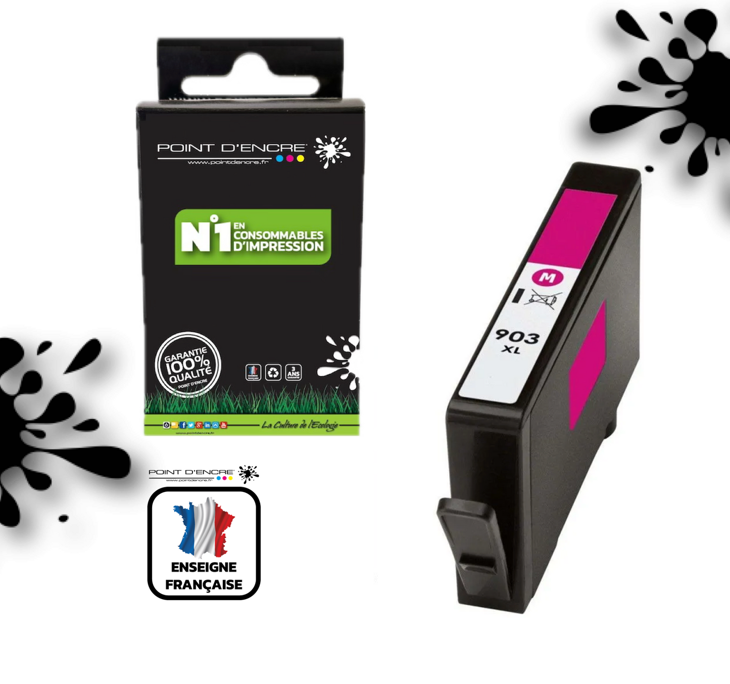 903XL - MAGENTA - Grande capacité de Marque Française POINT D'ENCRE Pour imprimante compatible HP (cehp)