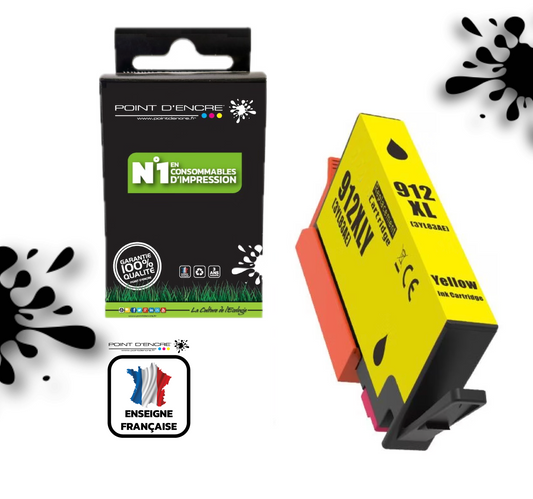 912XL - JAUNE - Grande capacité de Marque Française POINT D'ENCRE Pour imprimante compatible HP (cehp)