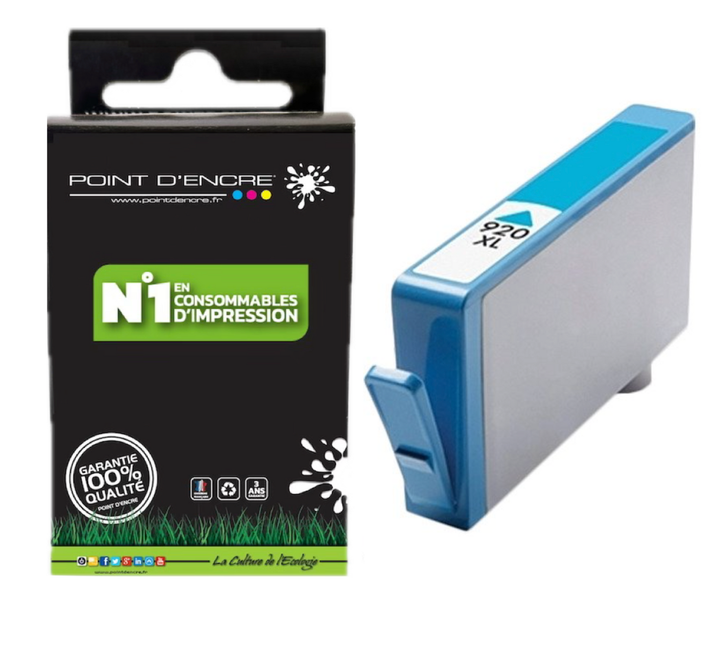 920XL - CYAN - Grande capacité de Marque Française POINT D'ENCRE Pour imprimante compatible HP (cehp)