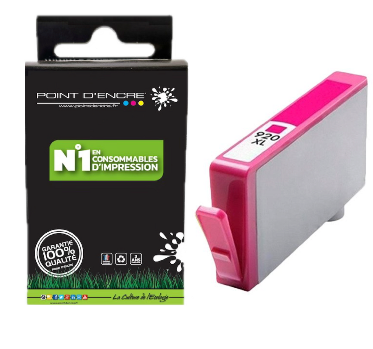 920XL - MAGENTA - Grande capacité de Marque Française POINT D'ENCRE Pour imprimante compatible HP (cehp)