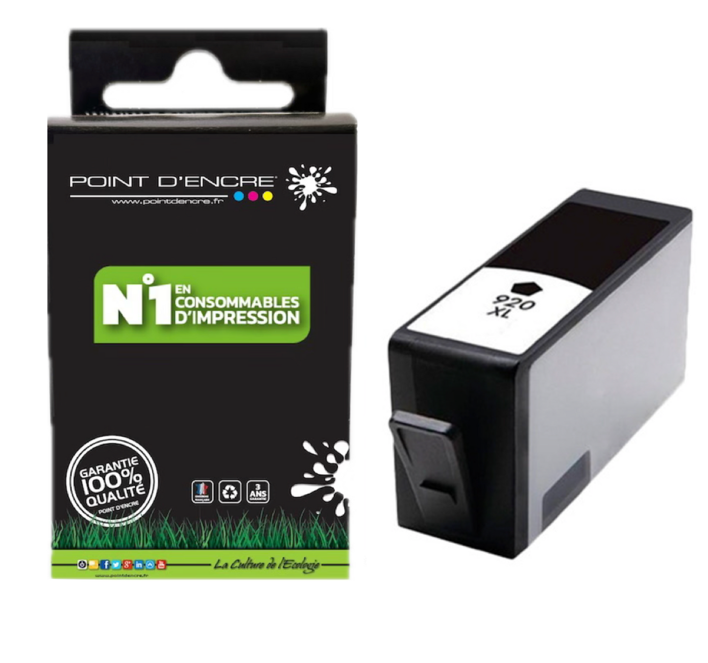 920XL - NOIR - Grande capacité de Marque Française POINT D'ENCRE Pour imprimante compatible HP (cehp)