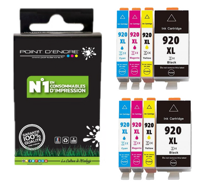920XL - 2 X Pack de 4 Cartouches D'encre Noir/Cyan/Magenta/ Jaune - Grande capacité de Marque Française POINT D'ENCRE Pour imprimante compatible HP (cehp)