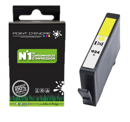 924 - JAUNE - Grande capacité de Marque Française POINT D'ENCRE Pour imprimante compatible HP (cehp)