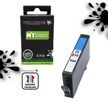 924 - CYAN - Grande capacité de Marque Française POINT D'ENCRE Pour imprimante compatible HP (cehp)