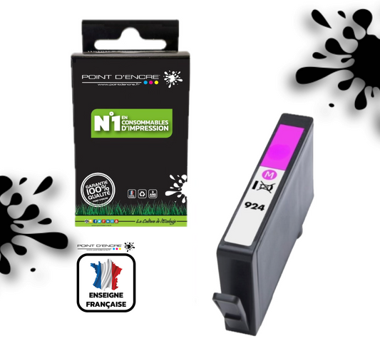 924 - MAGENTA - Grande capacité de Marque Française POINT D'ENCRE Pour imprimante compatible HP (cehp)