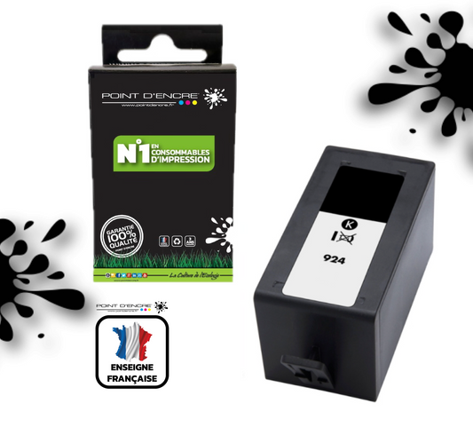 924 - NOIR - Grande capacité de Marque Française POINT D'ENCRE Pour imprimante compatible HP (cehp)