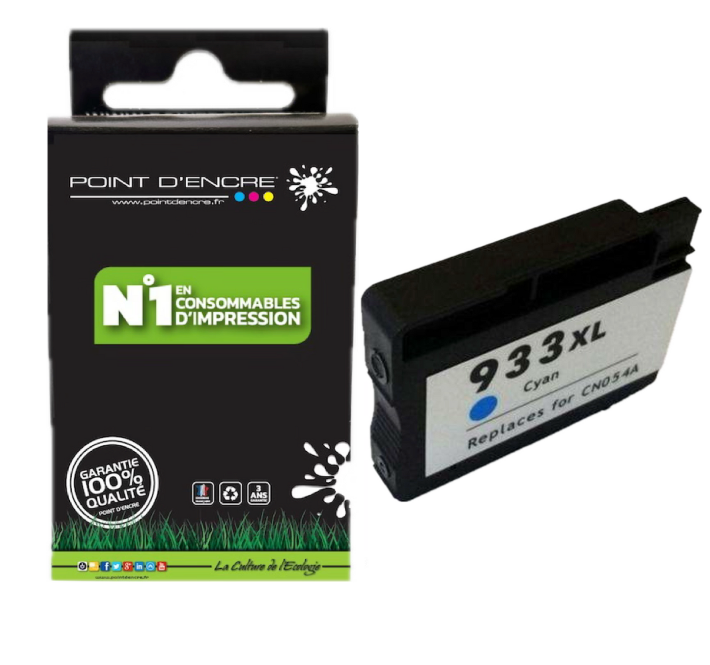 933XL - CYAN - Grande capacité de Marque Française POINT D'ENCRE Pour imprimante compatible HP (cehp)
