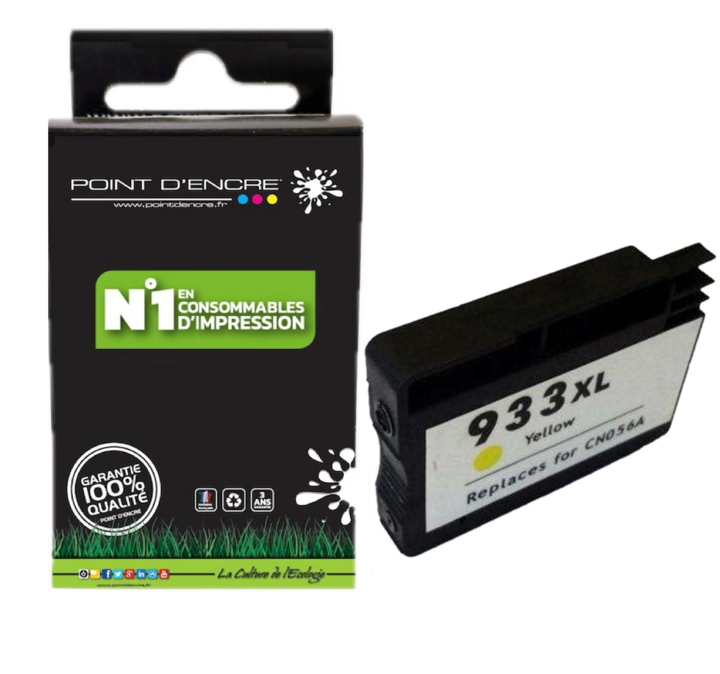 933XL - JAUNE - Grande capacité de Marque Française POINT D'ENCRE Pour imprimante compatible HP (cehp)