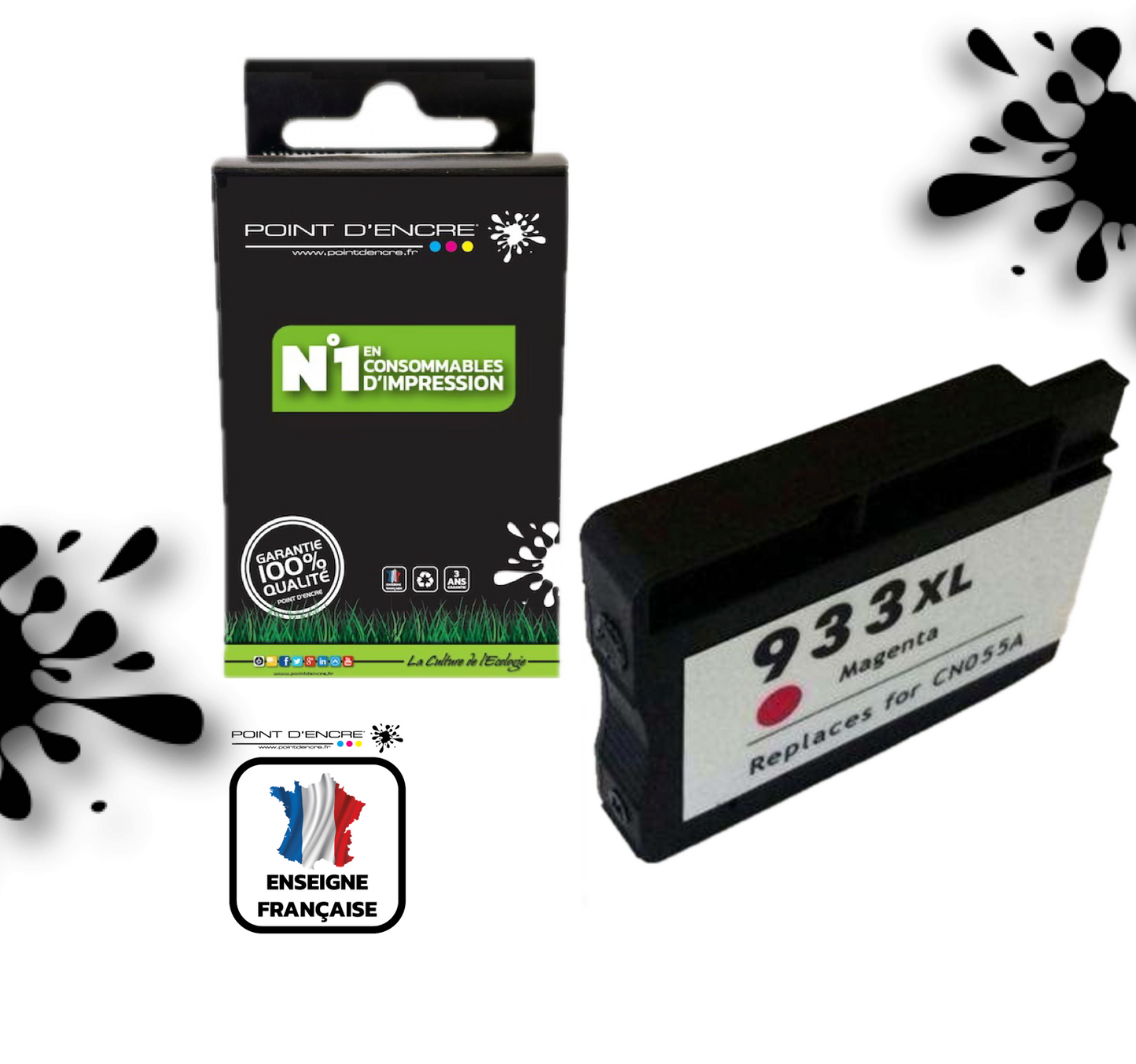 933XL - MAGENTA - Grande capacité de Marque Française POINT D'ENCRE Pour imprimante compatible HP (cehp)