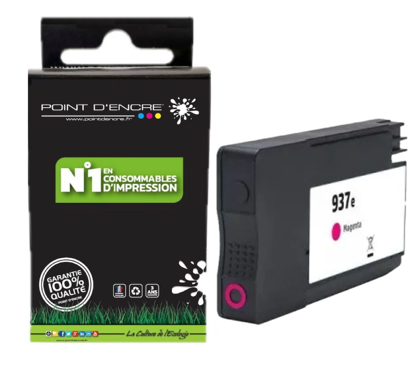 937eXL - MAGENTA - Grande capacité de Marque Française POINT D'ENCRE Pour imprimante compatible HP (cehp)