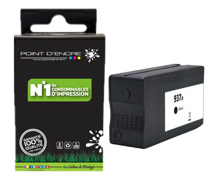 937eXL - NOIR - Grande capacité de Marque Française POINT D'ENCRE Pour imprimante compatible HP (cehp)