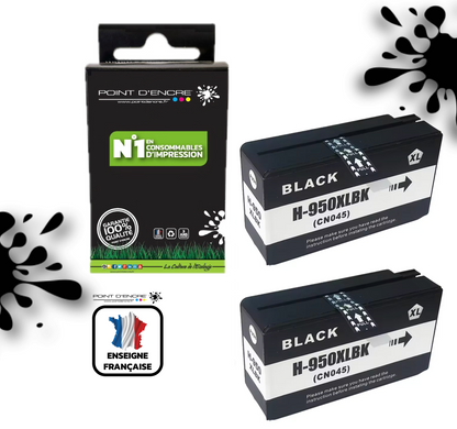 950XL - 2 X NOIR - Grande capacité de Marque Française POINT D'ENCRE Pour imprimante compatible HP (cehp)