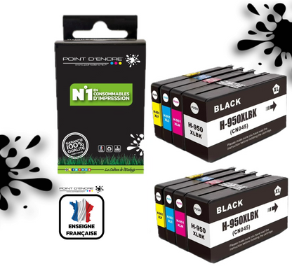 950XL / 951XL - 2 X Pack de 4 Cartouches D'encre Noir/Cyan/Magenta/ Jaune - Grande capacité de Marque Française POINT D'ENCRE Pour imprimante compatible HP (cehp)