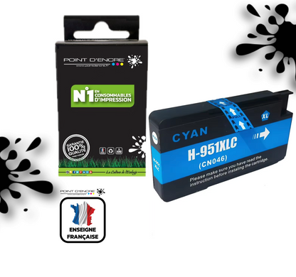 951XL - CYAN - Grande capacité de Marque Française POINT D'ENCRE Pour imprimante compatible HP (cehp)