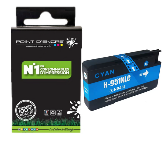 951XL - CYAN - Grande capacité de Marque Française POINT D'ENCRE Pour imprimante compatible HP (cehp)