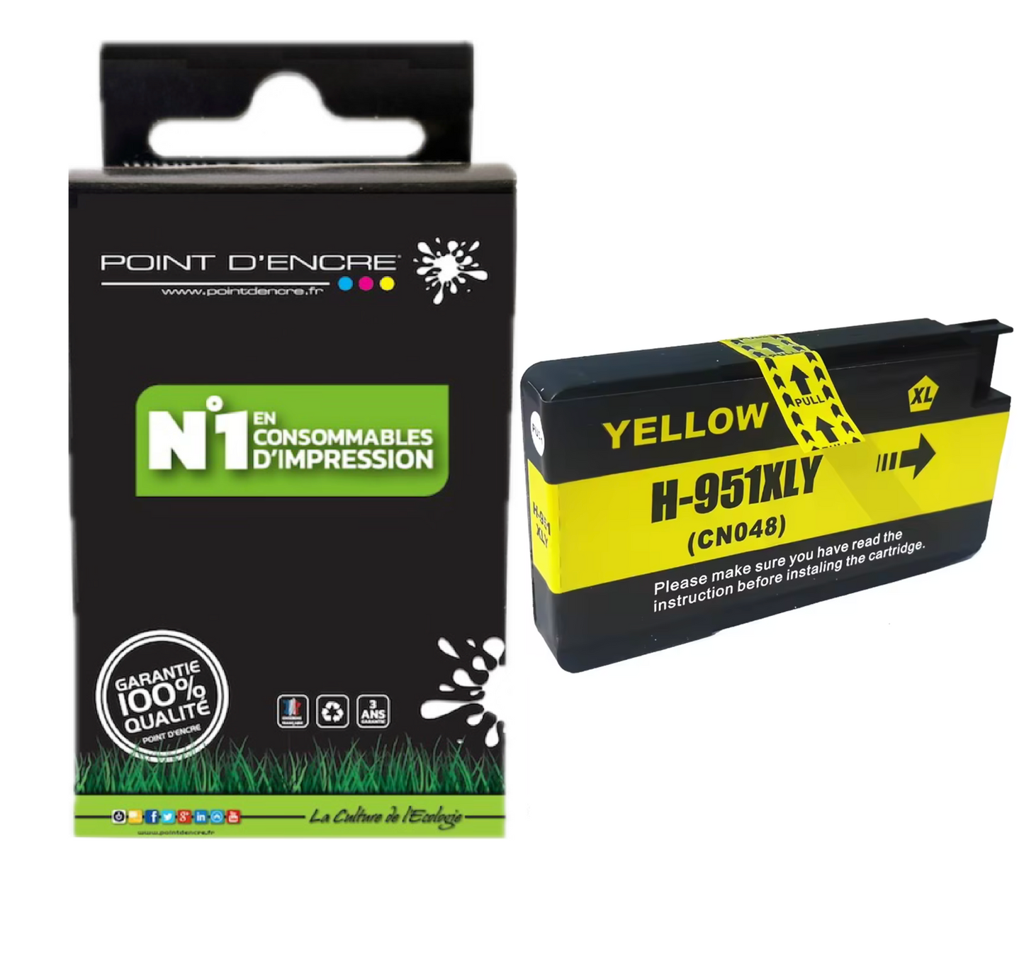 951XL - JAUNE - Grande capacité de Marque Française POINT D'ENCRE Pour imprimante compatible HP (cehp)