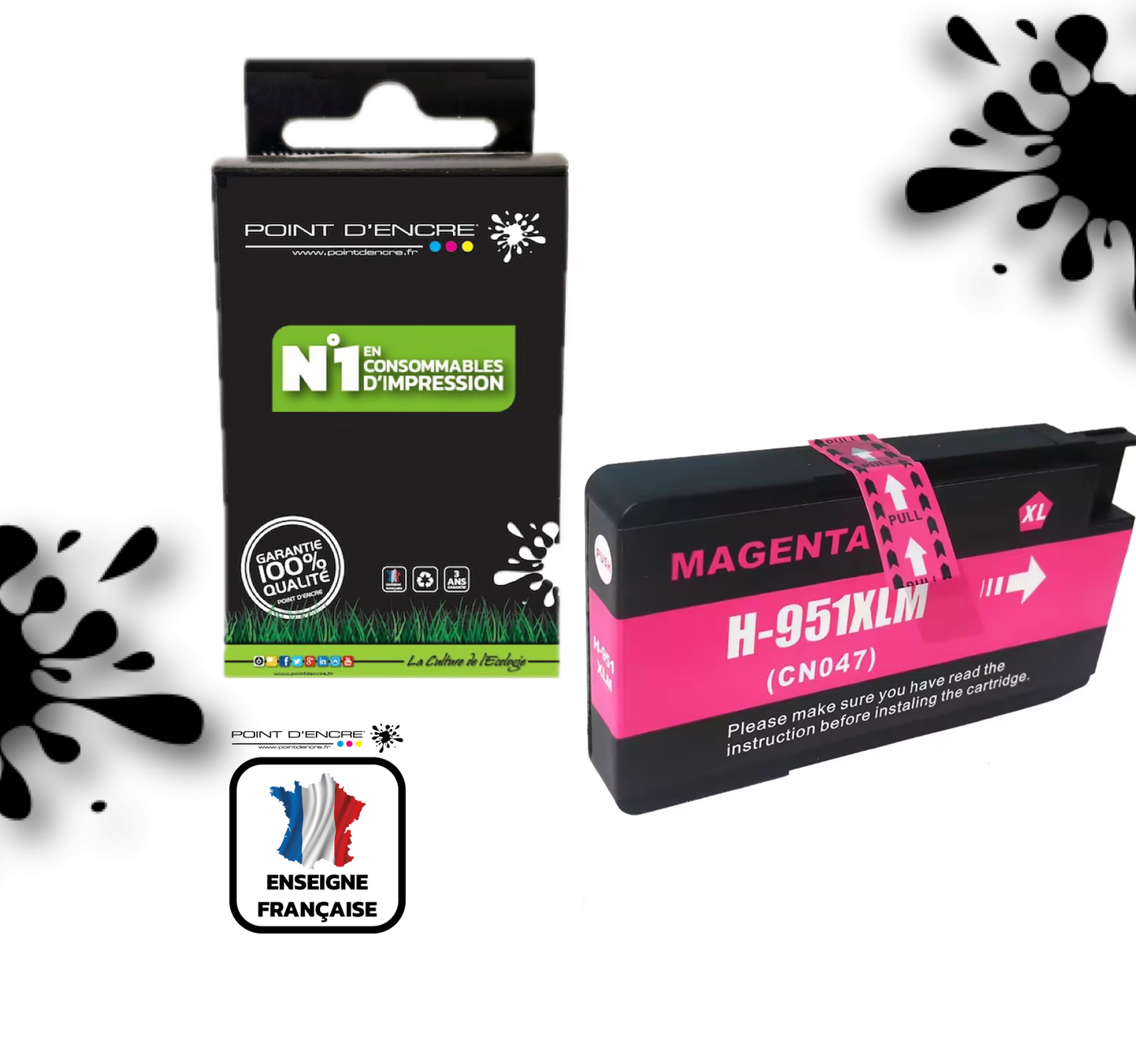 951XL - MAGENTA - Grande capacité de Marque Française POINT D'ENCRE Pour imprimante compatible HP (cehp)