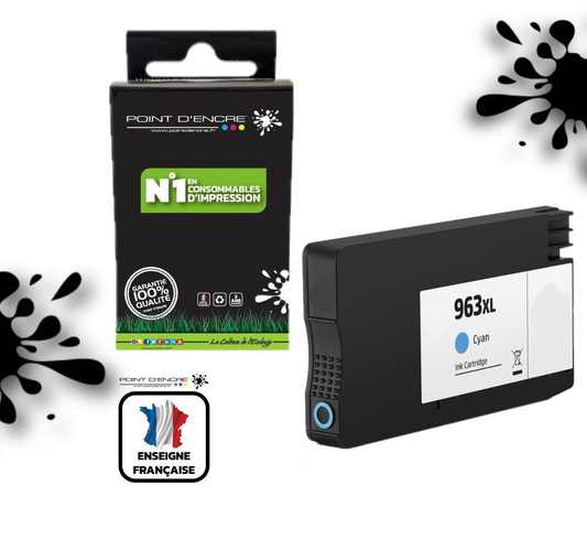 963XL - CYAN - Grande capacité de Marque Française POINT D'ENCRE Pour imprimante compatible HP (cehp)