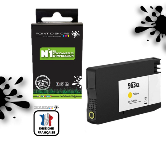 963XL - JAUNE - Grande capacité de Marque Française POINT D'ENCRE Pour imprimante compatible HP (cehp)