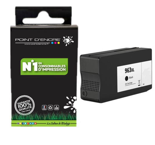 963XL - NOIR - Grande capacité de Marque Française POINT D'ENCRE Pour imprimante compatible HP (cehp)