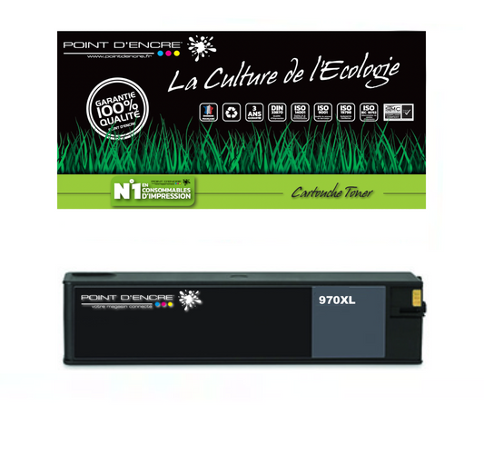 970XL - NOIR - Grande capacité de Marque Française POINT D'ENCRE Pour imprimante compatible HP (clhp)
