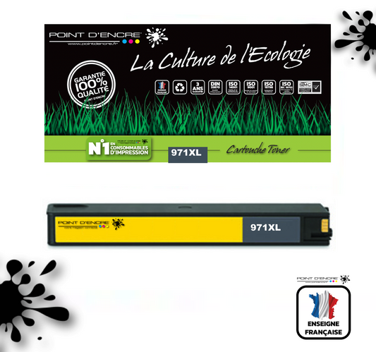 971XL - JAUNE  - Grande capacité de Marque Française POINT D'ENCRE Pour imprimante compatible HP (clhp)