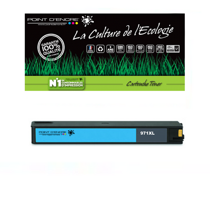 971XL - CYAN  - Grande capacité de Marque Française POINT D'ENCRE Pour imprimante compatible HP (clhp)