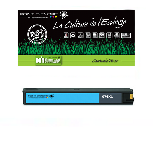 971XL - CYAN  - Grande capacité de Marque Française POINT D'ENCRE Pour imprimante compatible HP (clhp)