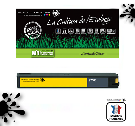 973XL / 913- JAUNE - Grande capacité de Marque Française POINT D'ENCRE Pour imprimante compatible HP (clhp)