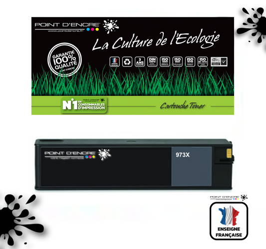 973XL / 913- NOIR - Grande capacité de Marque Française POINT D'ENCRE Pour imprimante compatible HP (clhp)