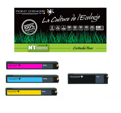 973XL / 913- Pack de 4 Cartouches D'encre Noir/Cyan/Magenta/ Jaune - Grande capacité de Marque Française POINT D'ENCRE Pour imprimante compatible HP (clhp)