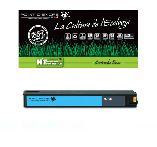 973XL / 913- CYAN - Grande capacité de Marque Française POINT D'ENCRE Pour imprimante compatible HP (clhp)