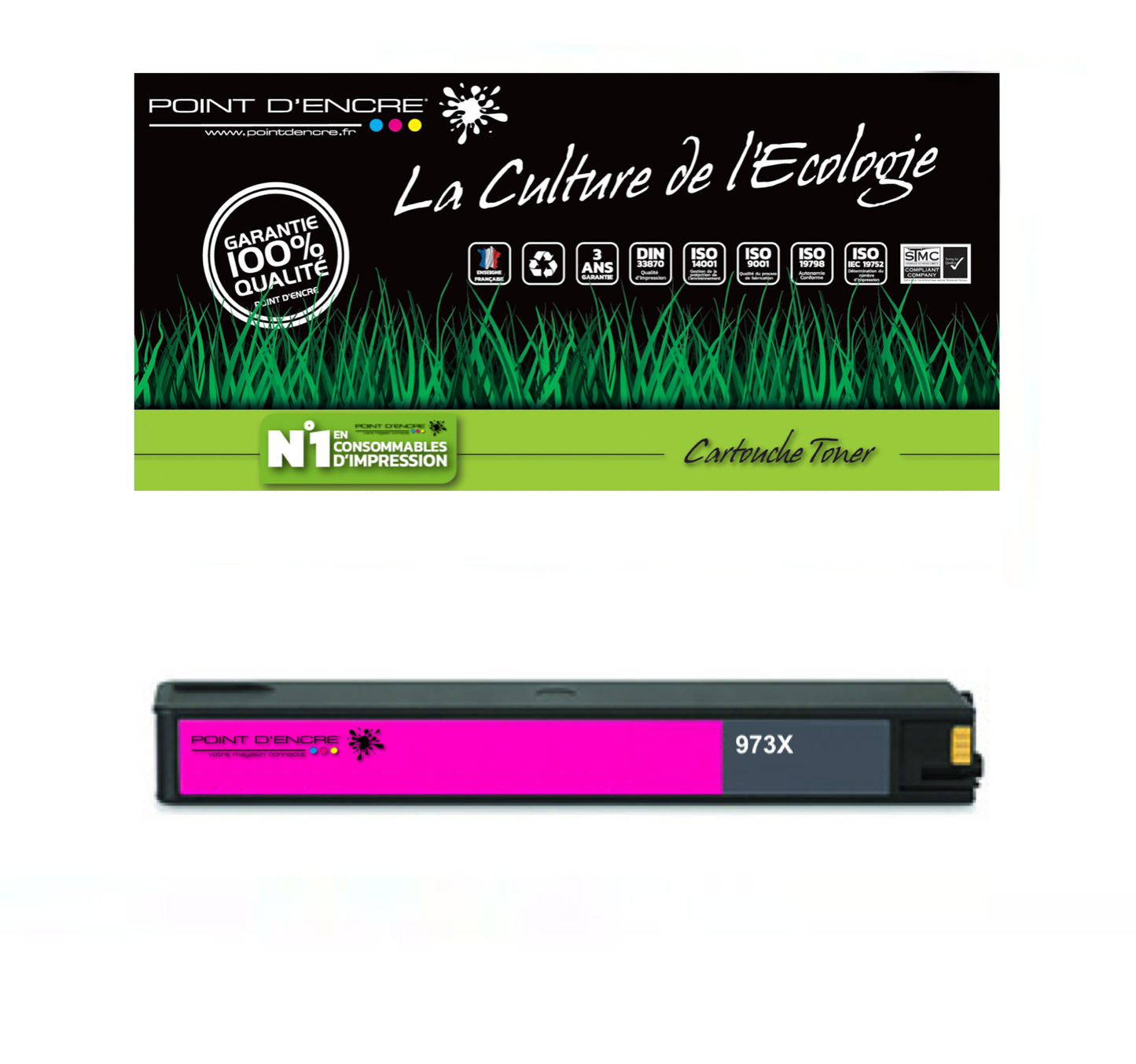 973XL / 913- MAGENTA - Grande capacité de Marque Française POINT D'ENCRE Pour imprimante compatible HP (clhp)