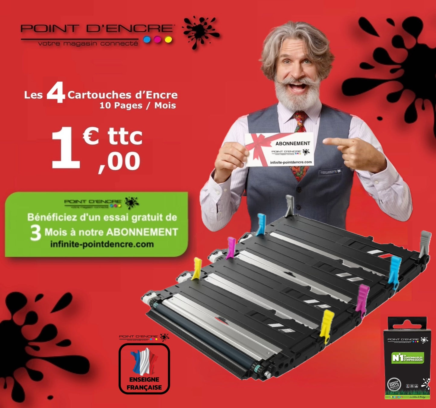 117A / NOIR / CYAN / MAGENTA / JAUNE - ABONNEMENT - Grande capacité Marque Francaise POINT D'ENCRE pour Imprimantes compatibles HP (clhp) W2070A - W2071A -W2073A - W2072A