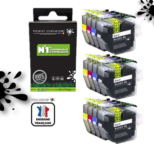 LC3213/LC3211XL - 3 X Pack de 4 Cartouches D'encre Noir/Cyan/Magenta/ Jaune - Grande capacité de Marque Française POINT D'ENCRE Pour imprimante compatible BROTHER (ceb)