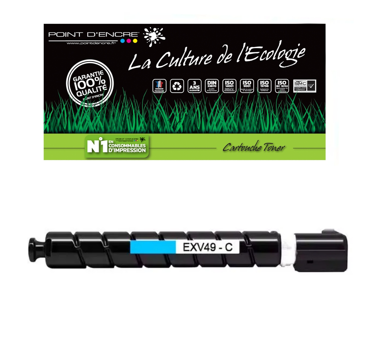 C-EXV49 - CYAN 8525B002 - Grande capacité Marque Francaise POINT D'ENCRE pour Imprimantes compatibles Brother (clc)