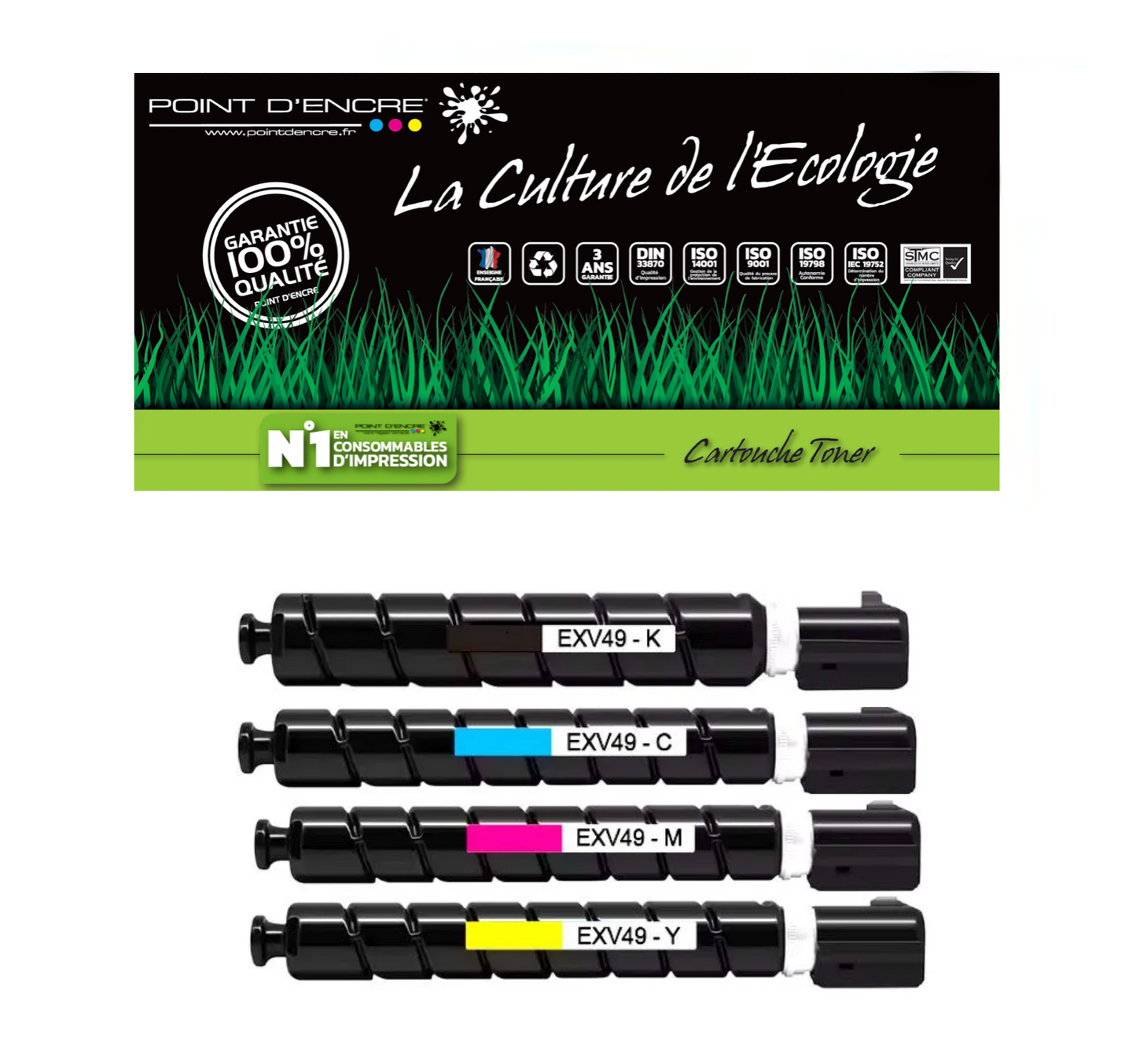 C-EXV49 - NOIR 8524B002 / CYAN 8525B002 / MAGENTA 8526B002 / JAUNE 8527B002 - Grande capacité Marque Francaise POINT D'ENCRE pour Imprimantes compatibles Brother (clc)