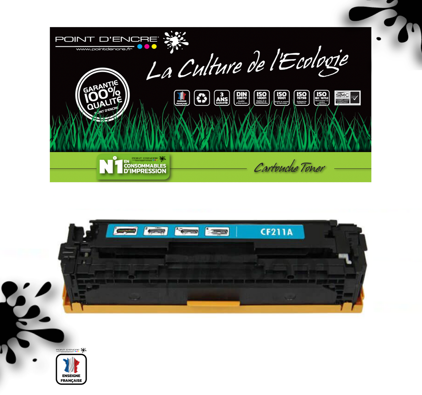 CF210X / 131X - CYAN - Grande capacité Marque Francaise POINT D'ENCRE pour Imprimantes compatibles HP (clhp)