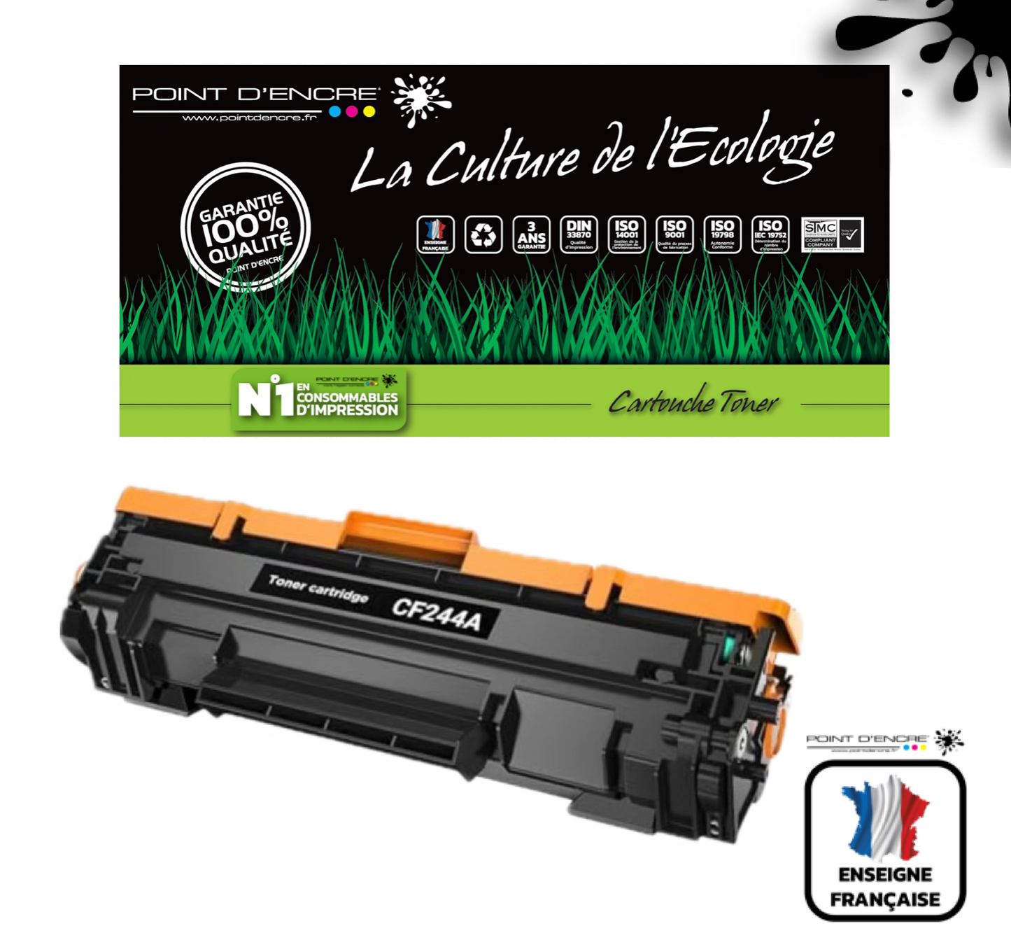CF244A/44A - Noir - Grande capacité Marque Francaise POINT D'ENCRE pour Imprimantes compatibles HP (clhp)