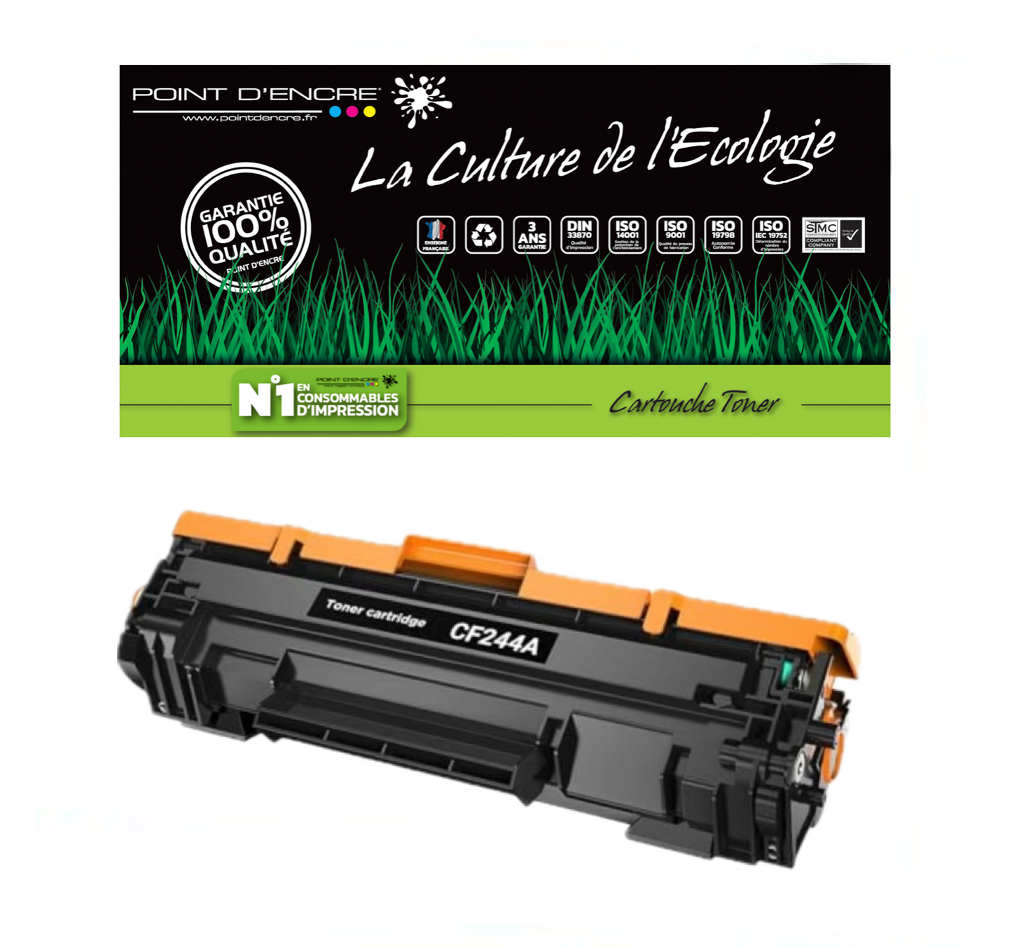 CF244A/44A - Noir - Grande capacité Marque Francaise POINT D'ENCRE pour Imprimantes compatibles HP (clhp)