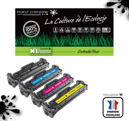 312X / CF380X - NOIR / CYAN / MAGENTA / JAUNE - Grande capacité Marque Francaise POINT D'ENCRE pour Imprimantes compatibles HP (clhp)