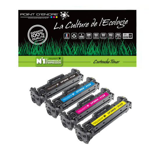 312X / CF380X - NOIR / CYAN / MAGENTA / JAUNE - Grande capacité Marque Francaise POINT D'ENCRE pour Imprimantes compatibles HP (clhp)