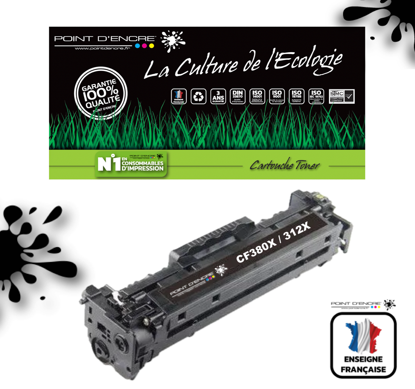 312X / CF380X - NOIR  - Grande capacité Marque Francaise POINT D'ENCRE pour Imprimantes compatibles HP (clhp)