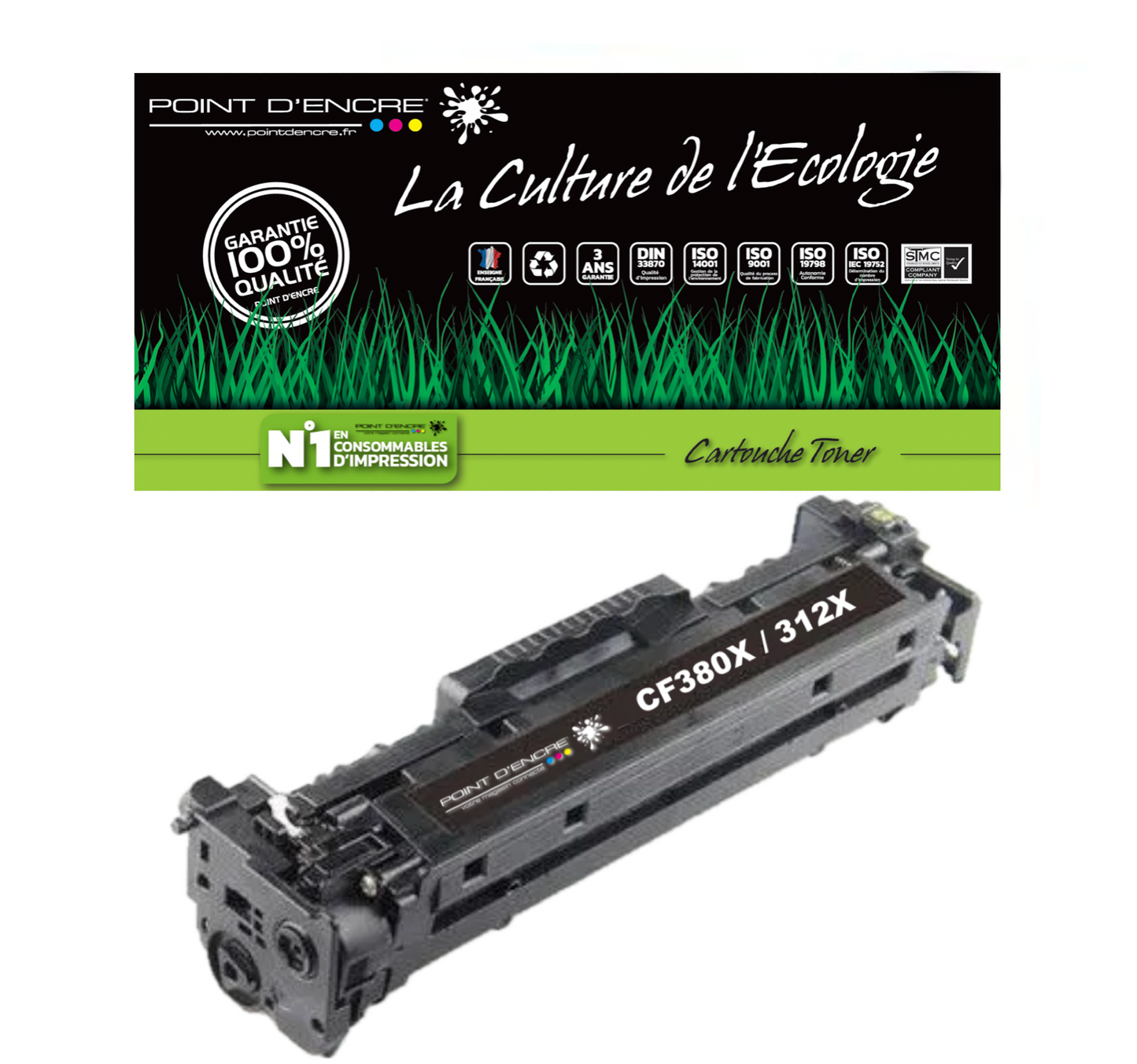 312X / CF380X - NOIR  - Grande capacité Marque Francaise POINT D'ENCRE pour Imprimantes compatibles HP (clhp)