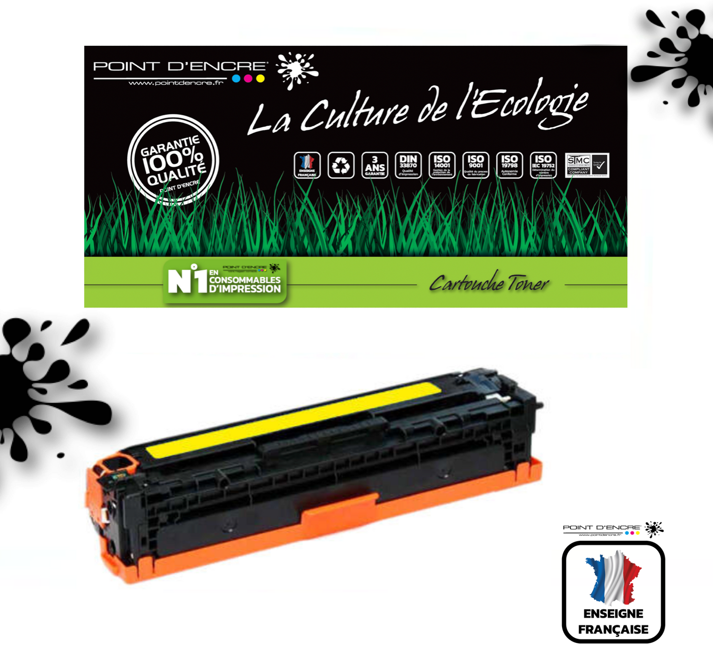 410X / CF410X - JAUNE - Grande capacité Marque Francaise POINT D'ENCRE pour Imprimantes compatibles HP (clhp)