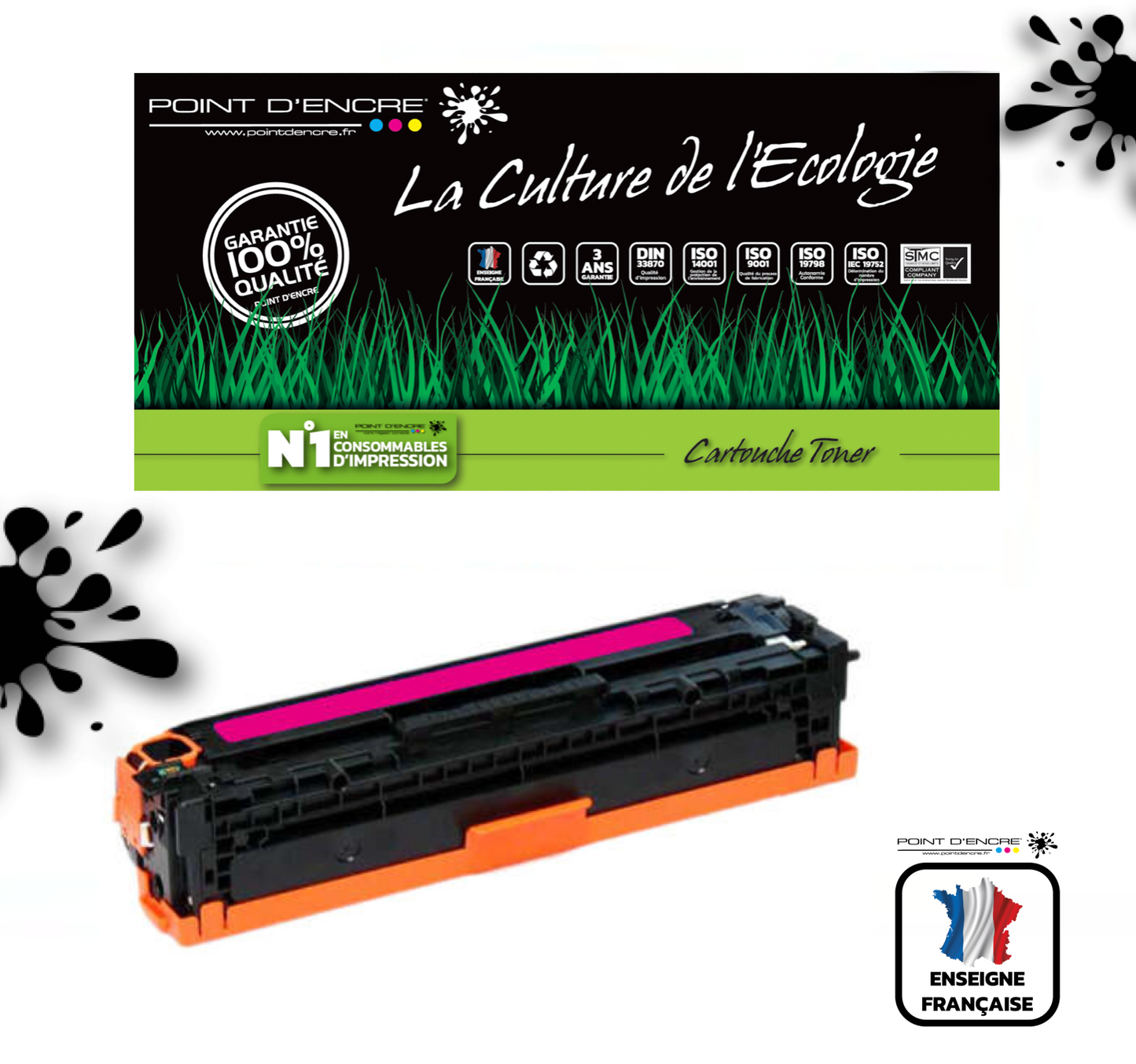 410X / CF410X - MAGENTA - Grande capacité Marque Francaise POINT D'ENCRE pour Imprimantes compatibles HP (clhp)