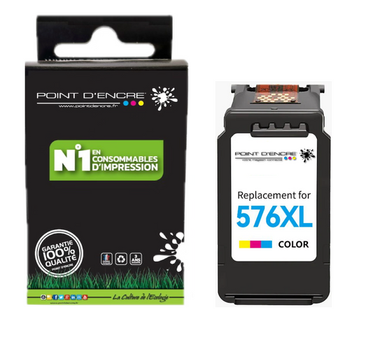 CL-576XL - COULEUR - Grande capacité de Marque Française POINT D'ENCRE - Pour imprimante compatible CANON (cec)