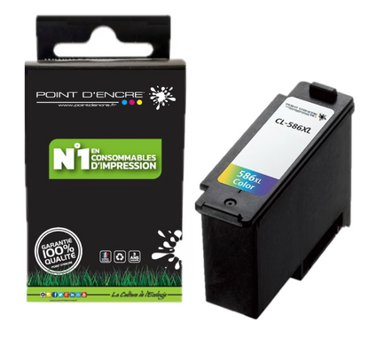 CL-586XL - COULEUR - Grande capacité de Marque Française POINT D'ENCRE - Pour imprimante compatible CANON (cec)